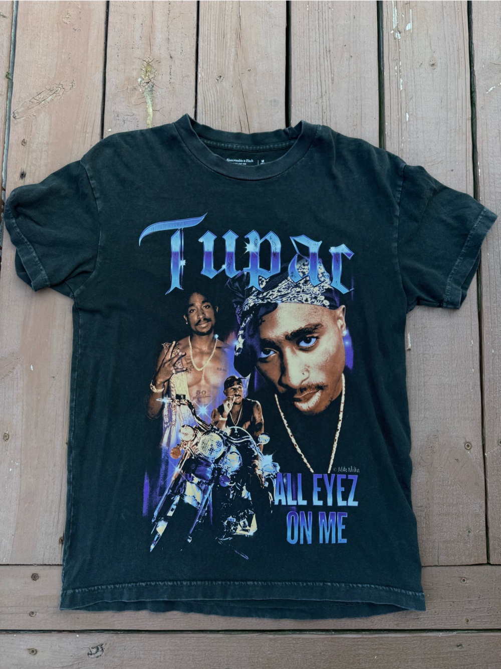 Abercrombie & Fitch Black Tupac Graphic Tee with Purple & Blue Accents